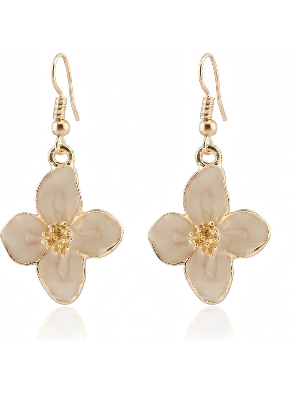 Charming Gold Cherry Blossom Flower Drop Earrings for Women - Perfect Floral
